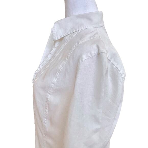 100% LINEN Boho Cottage Button Up Ruffled ecologie Side Slit Size Large - Picture 5 of 9